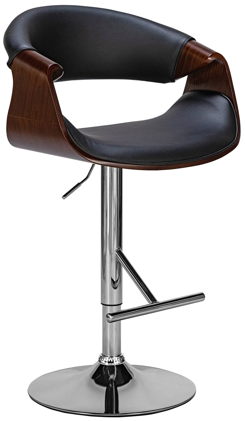 Tabouret de bar x1 style moderne rétro en PVC noir bois couleur noyer cadre en métal 10_0005869