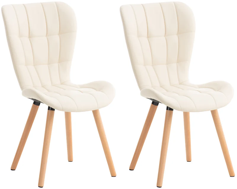 Lot de 2 chaises de salle à manger dossier haut coutures décoratives assise en PVC crème 10_0001640