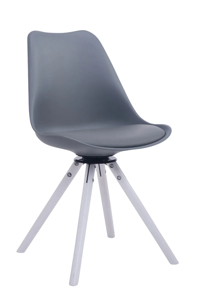 Chaise de salle à manger pivotante en similicuir plastique gris et pieds forme rond bois blanc style moderne 10_0008831