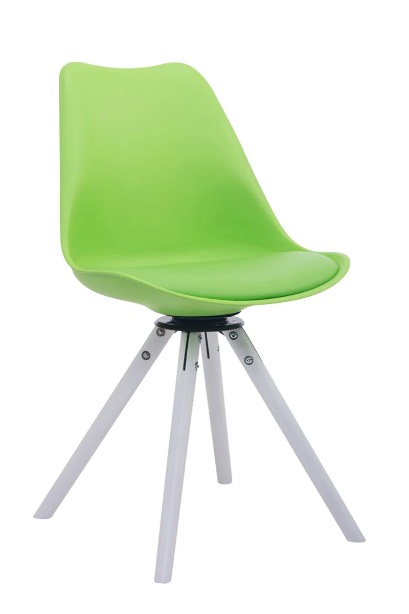 Chaise de salle à manger pivotante en similicuir vert plastique et pieds forme rond bois blanc style moderne 10_0008711
