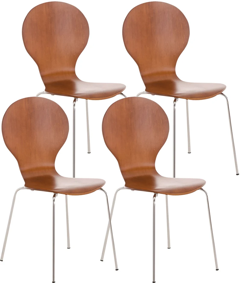 Lot de 4 chaises empilables en bois marron design moderne pour cuisine salle à manger et salle d’attente 10_0008540