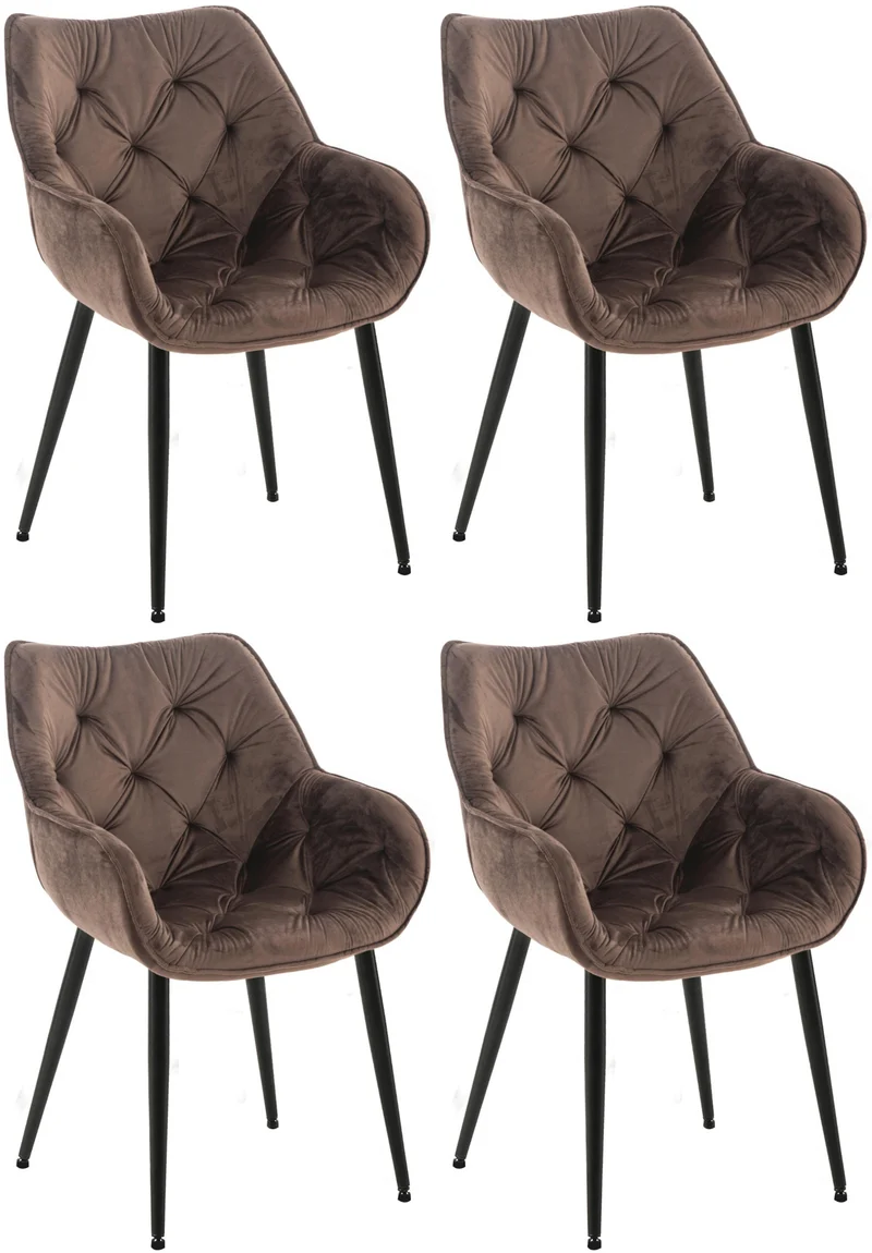 Lot de 4 chaises de salle à manger coutures décoratives en velours marron et pieds en métal noir 10_0007702