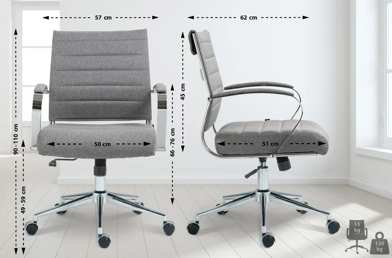 Chaise de bureau ergonomique avec roulettes et structure chromée siège pivotant réglable en hauteur pour bureau et télétravail 10_0007063