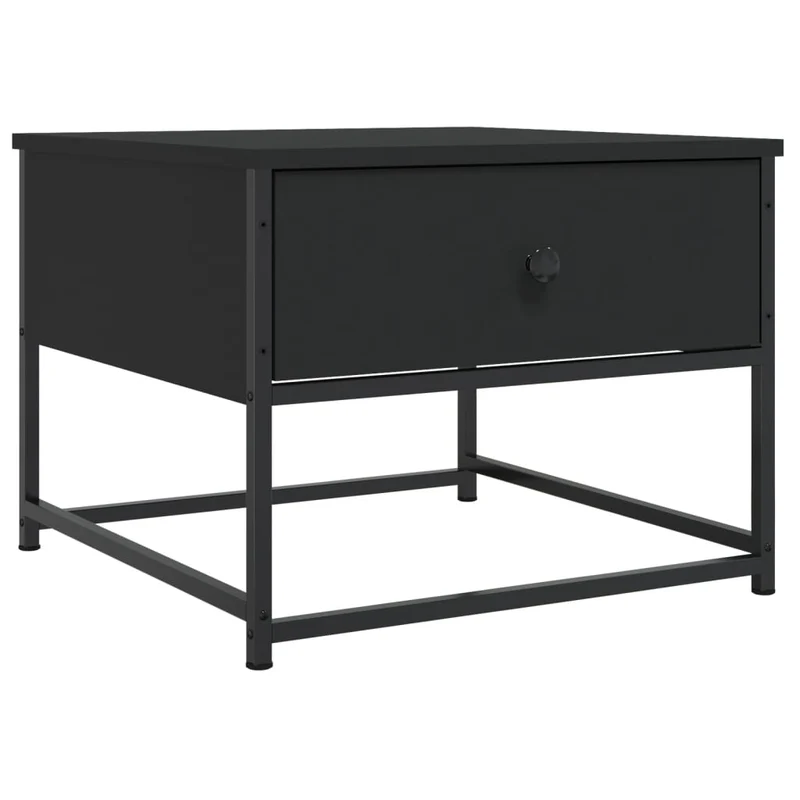 Table basse avec tiroir design industriel 51 x 51 x 40 cm bois d'ingénierie noir et métal DEC039680