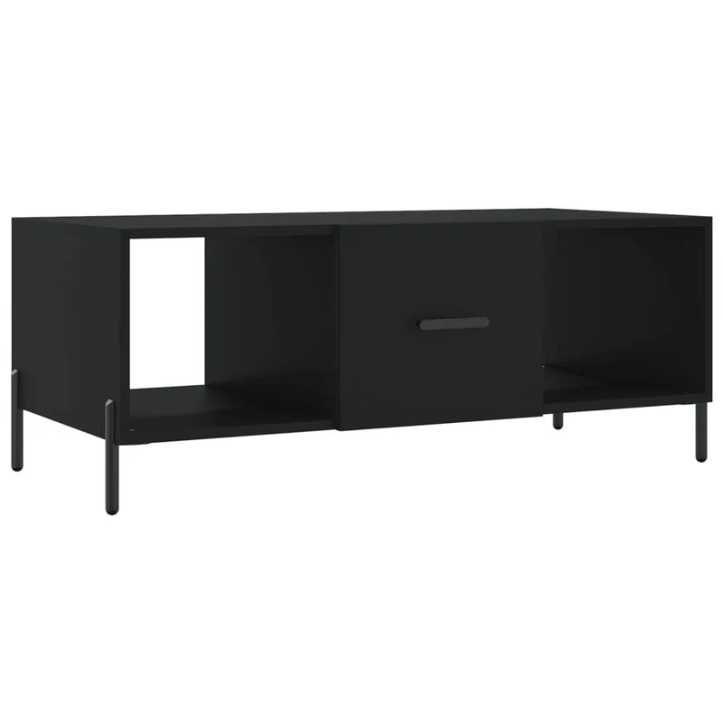 Table basse avec tiroir design moderne 102 x 50 x 40 cm bois d'ingénierie noir et fer DEC039599