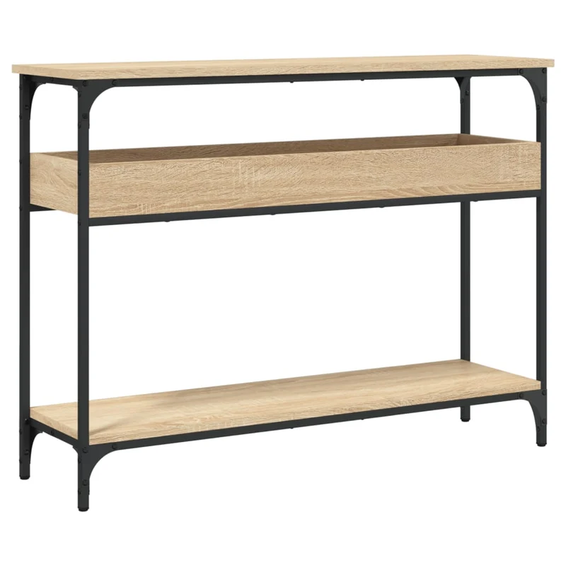 Table console avec étagère style industriel 100 x 29 x 75 cm bois d'ingénierie couleur chêne et métal DEC031646