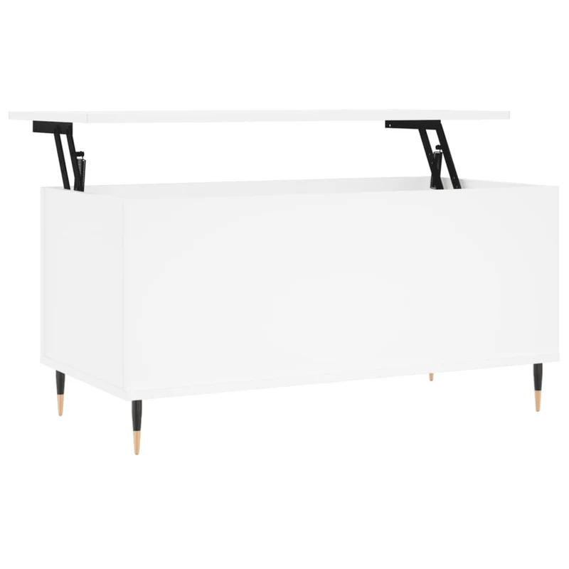 Table basse avec plateau relevable design moderne 90 x 44,5 x 45 cm bois d'ingénierie blanc et métal DEC037982