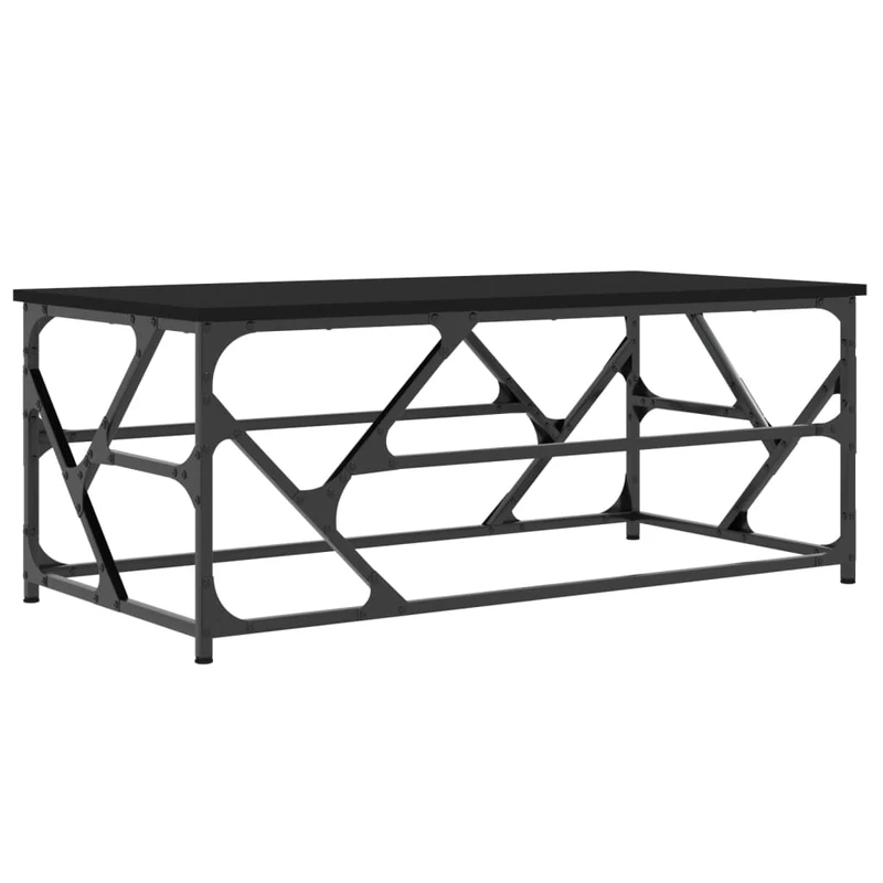 Table basse design industriel 100 x 50 x 40 cm bois d'ingénierie noir et métal DEC039549