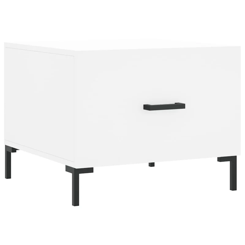 Table basse avec tiroir design moderne 50 x 50 x 40 cm bois d'ingénierie blanc et fer DEC037884