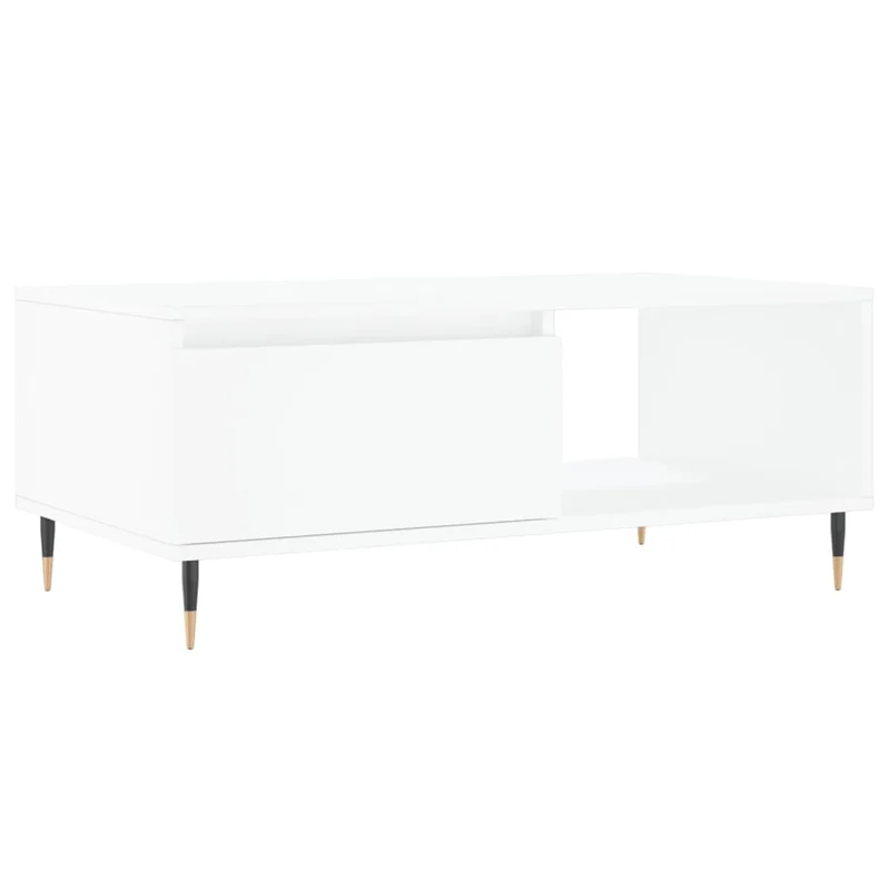 Table basse avec tiroir design moderne et contemporaine 90 x 50 x 36,5 cm bois d'ingénierie blanc et métal DEC038001