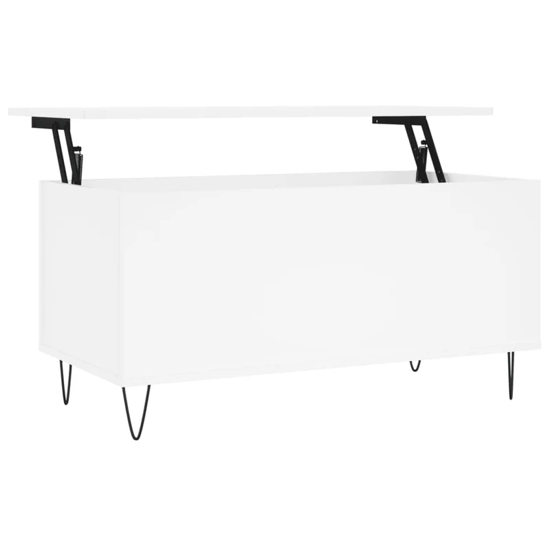 Table basse avec dessus relevable design moderne et contemporain 90 x 44,5 x 45 cm bois d'ingénierie blanc et métal DEC037983