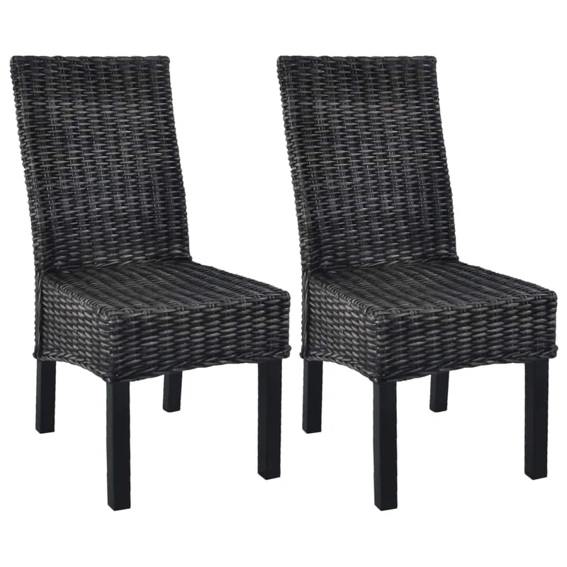 Lot de 2 chaises de salle à manger cuisine noir Rotin kubu et bois de manguier CDS020810