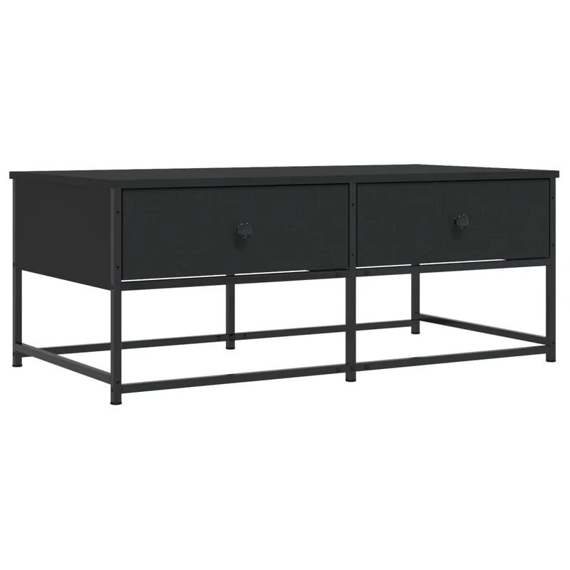 Table basse avec tiroirs design industriel 100 x 51 x 40 cm bois d'ingénierie noir et métal DEC039569