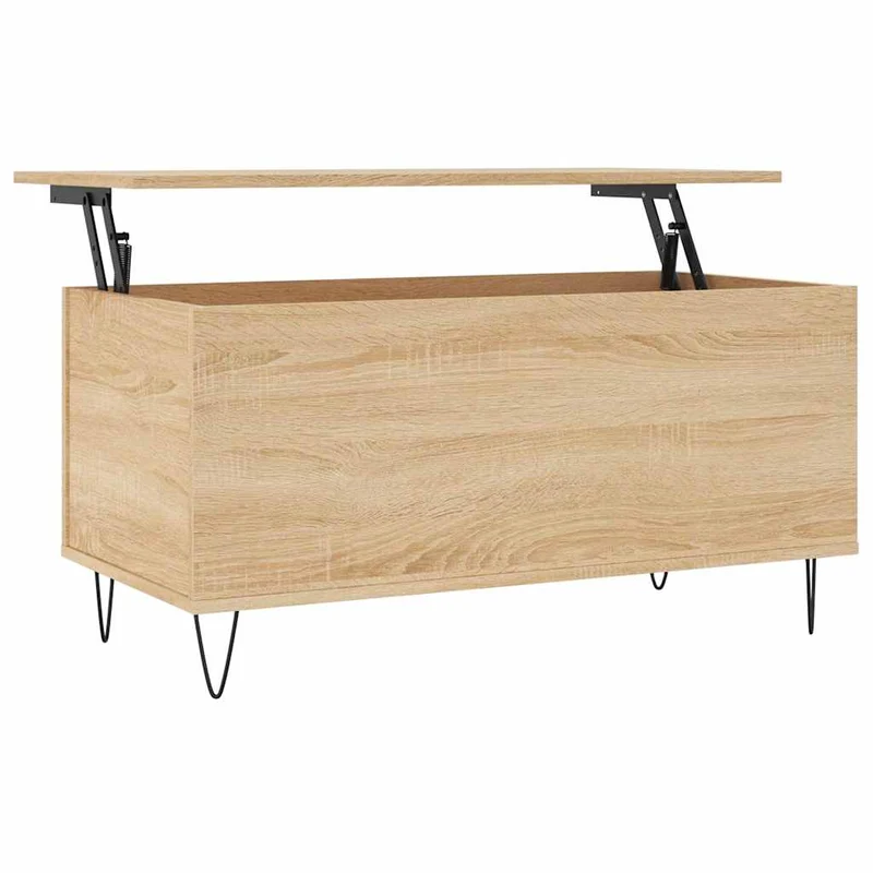 Table basse avec plateau relevable design rustique moderne 90 x 44,5 x 45 cm bois d'ingénierie chêne et métal DEC039025