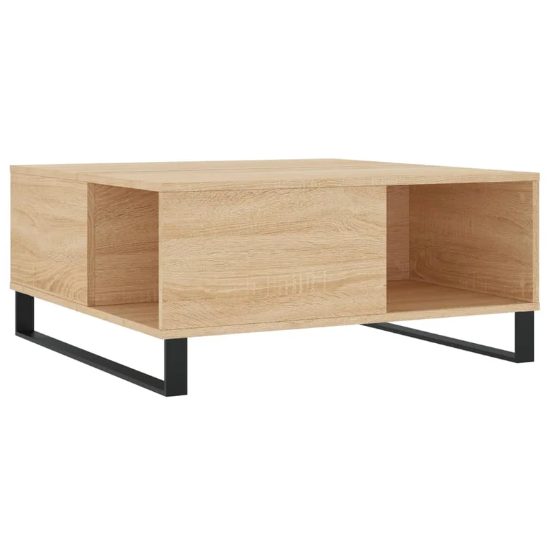 Table basse design rustique moderne 80 x 80 x 36,5 cm bois d'ingénierie couleur chêne et métal DEC039006