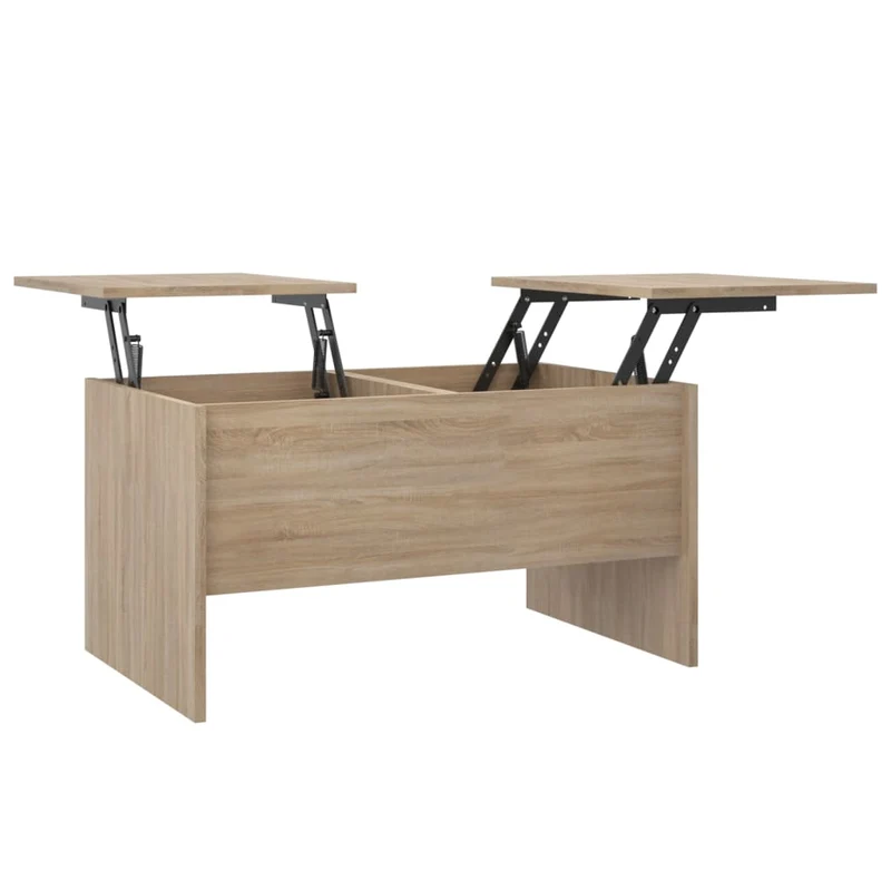 Table basse deux compartiments de rangement cachés design moderne 80 x 50 x 42,5 cm bois d'ingénierie couleur chêne DEC039000