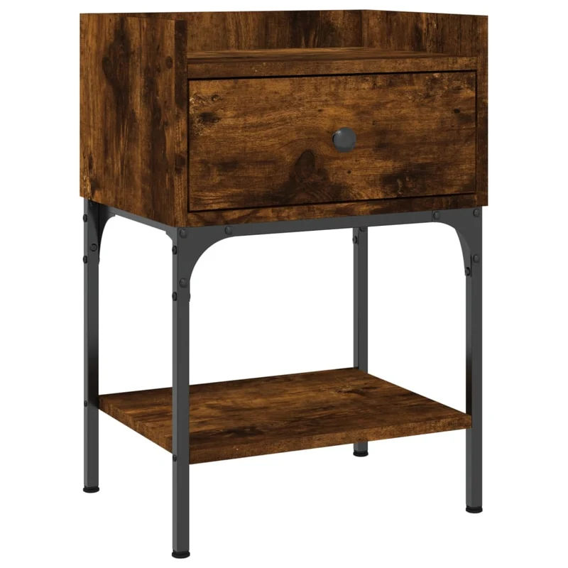 Table de chevet avec tiroir et étagère 40,5 x 31 x 60 cm bois d'ingénierie marron et métal DEC033551