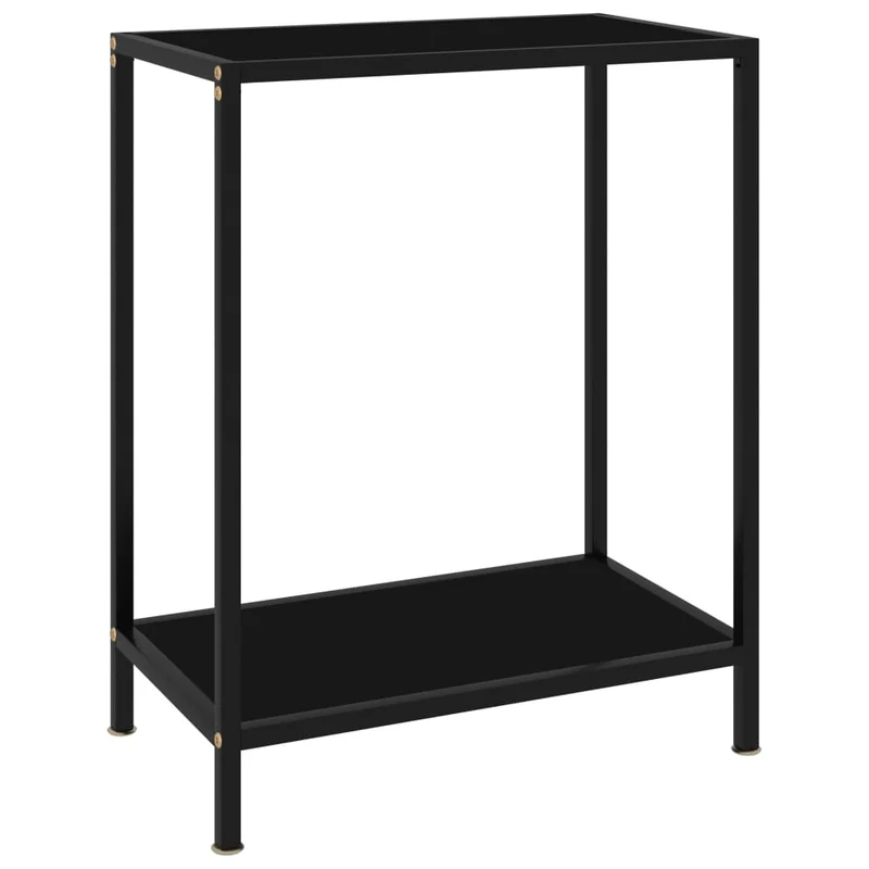 Table console meuble d'appoint 60 x 35 x 75 cm verre trempé noir et acier DEC032139