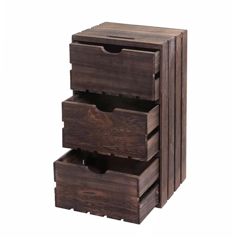 Petite commode caisse en bois 3 tiroirs 53x32x26cm en bois marron 04_0002488