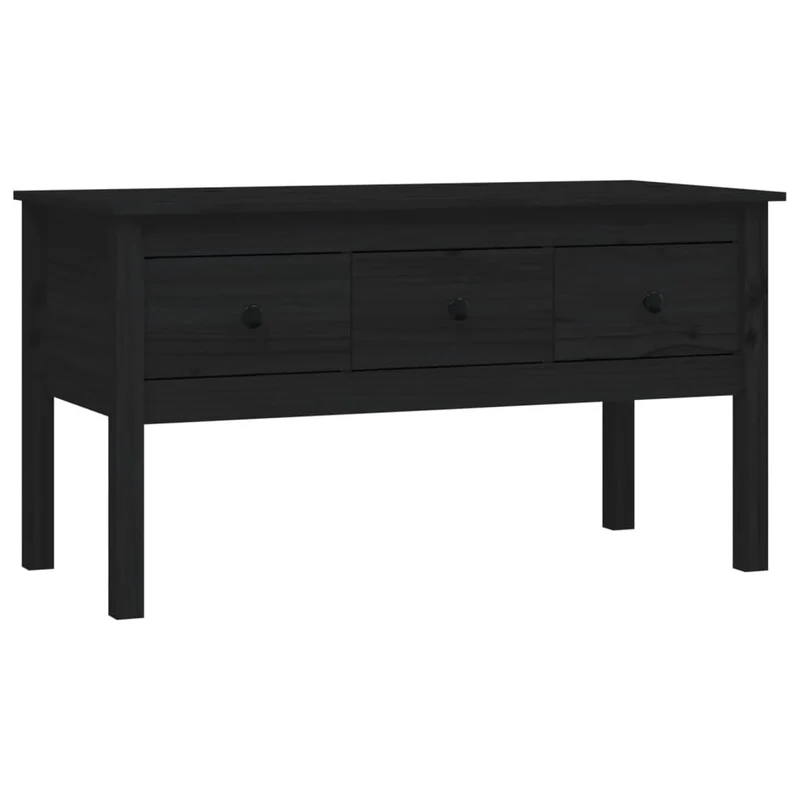 Table basse avec tiroirs design moderne 102 x 49 x 55 cm bois massif de pin noir DEC039589