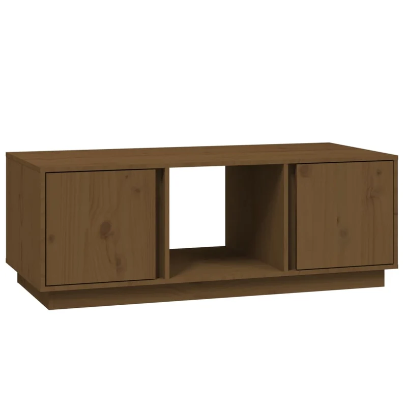 Table basse avec 3 compartiments et 2 portes design moderne 110 x 50 x 40 cm bois massif de pin marron DEC039467