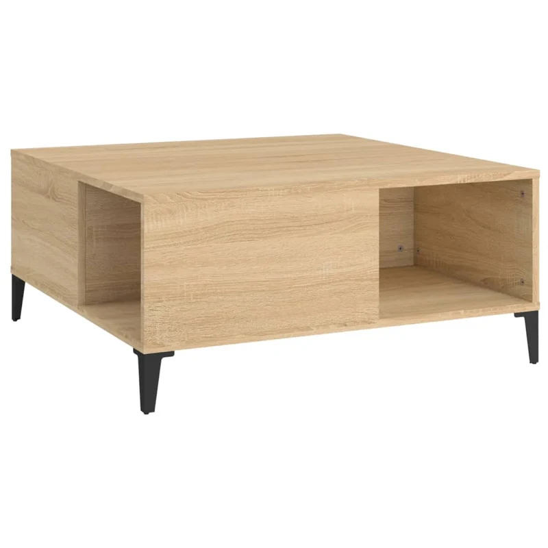 Table basse design moderne 80 x 80 x 36,5 cm bois d'ingénierie couleur chêne et métal DEC039007