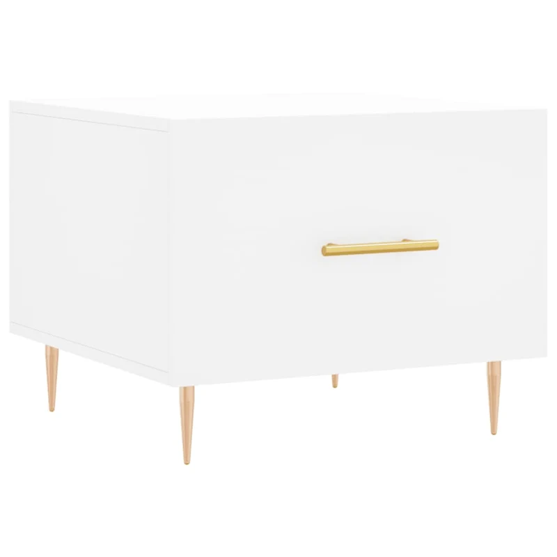 Table basse avec tiroir design moderne et contemporaine 50 x 50 x 40 cm bois d'ingénierie blanc et fer DEC037881