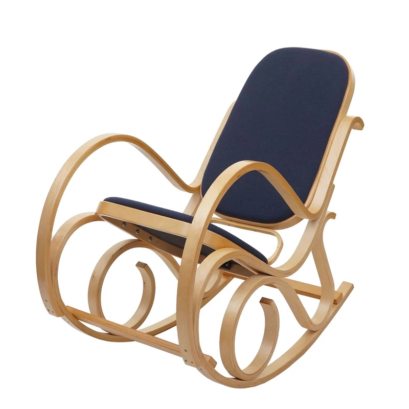 Fauteuil à bascule rocking chair en bois clair assise en tissu gris anthracite FAB040027
