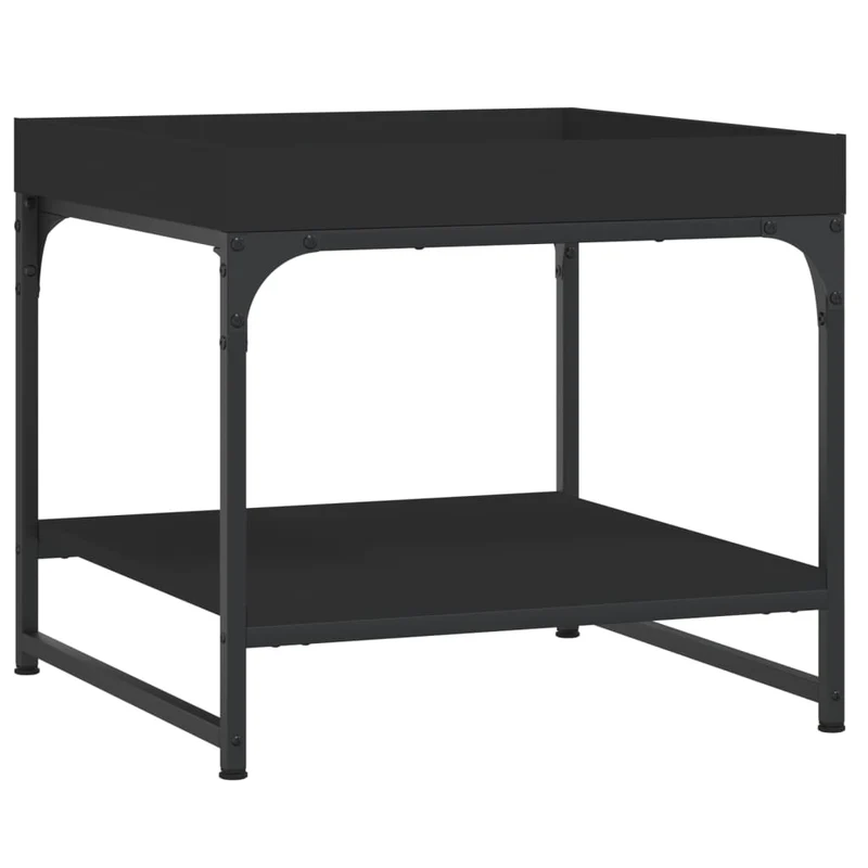 Table basse avec étagère design industriel moderne 49,5 x 49,5 x 45 cm bois d'ingénierie noir et fer DEC039650