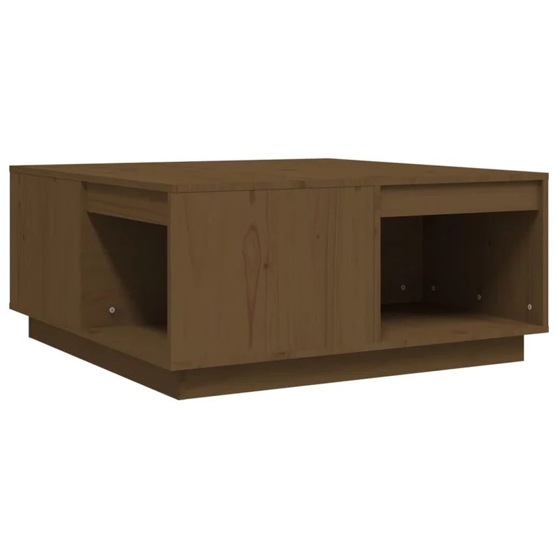 Table basse avec espace de rangement design rustique moderne 80 x 81 x 36,5 cm bois massif de pin couleur marron miel DEC039503