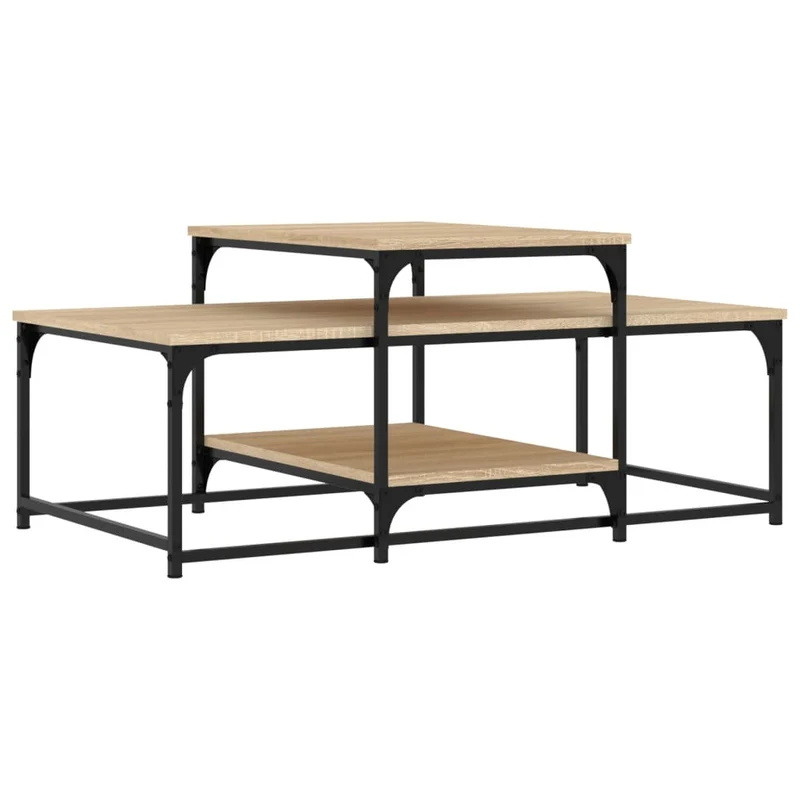 Table basse avec étagères design industriel 102 x 60 x 45 cm bois d'ingénierie couleur chêne et métal DEC038918