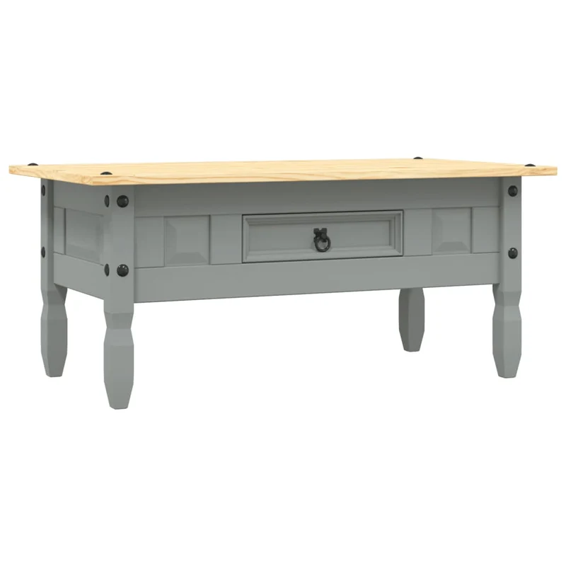 Table basse avec tiroir design classique rustique 100 x 55 x 44 cm bois de pin gris DEC039908