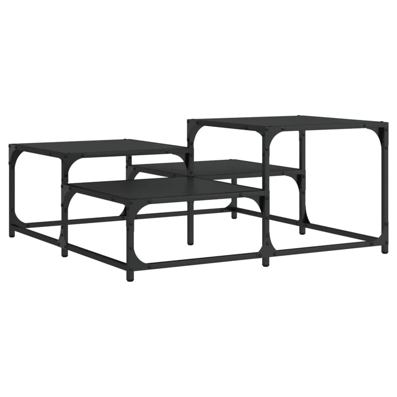 Table basse avec plateaux de différentes hauteurs design industriel 87,5 x 87,5 x 40 cm bois d'ingénierie noir et métal DEC039801