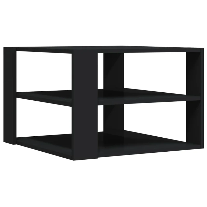 Table basse avec étagères design moderne et contemporaine 59,5 x 59,5 x 40 cm bois d'ingénierie noir DEC039697