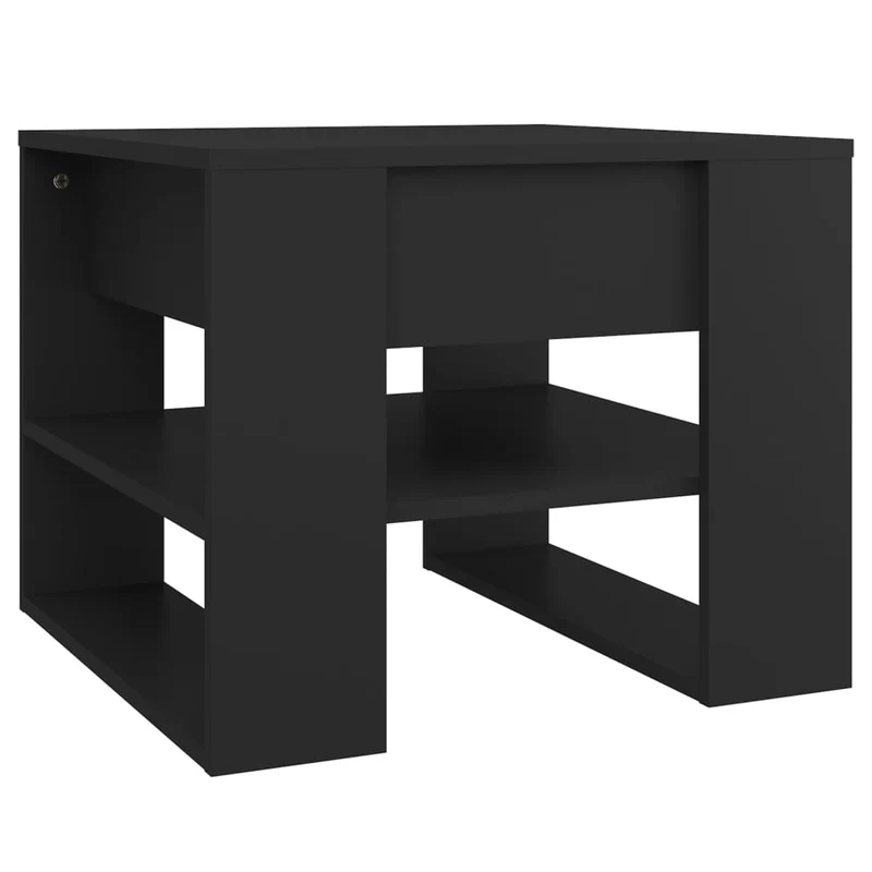 Table basse avec étagères design moderne et contemporaine 55,5 x 55 x 45 cm bois d'ingénierie noir DEC039682