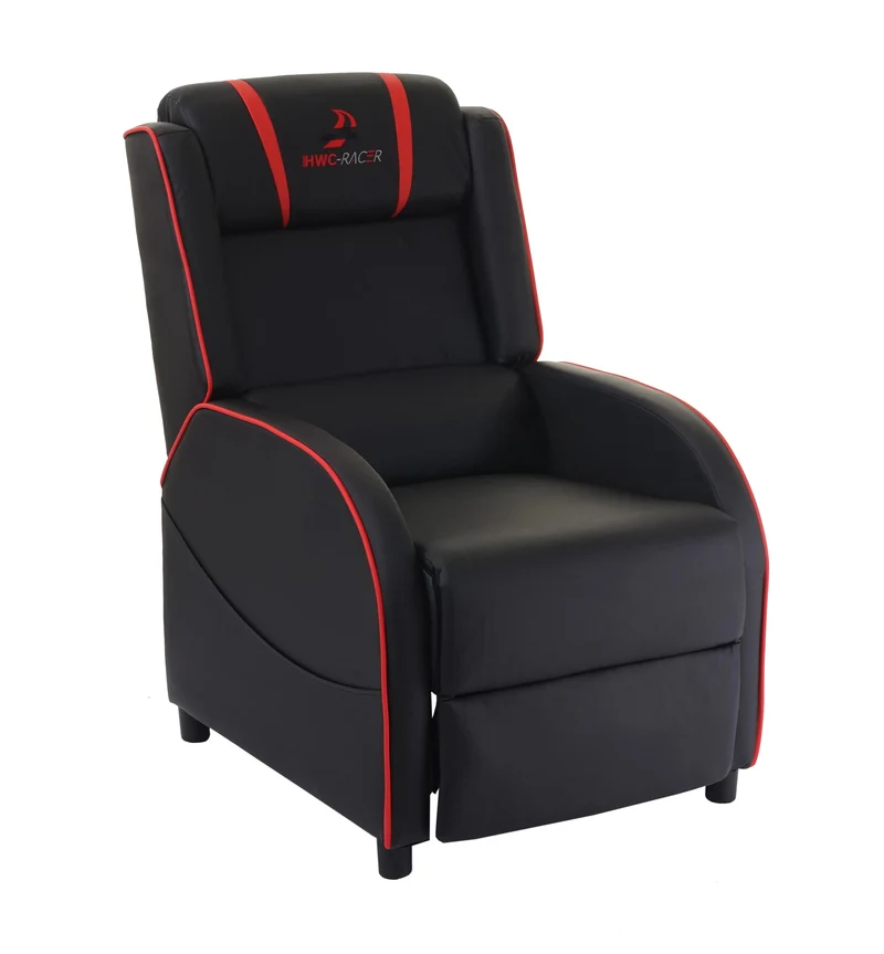 Fauteuil TV chaise longue relax avec repose-pieds et accoudoirs en synthétique / rouge 04_0001997