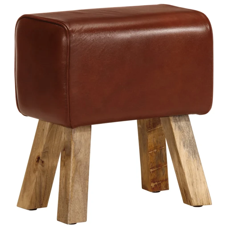 Banc saut de cheval tabouret 38 cm en cuir véritable marron et manguier brun DEC025011