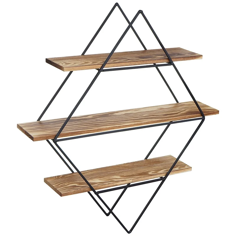 Étagère murale design industriel en bois 60x55x12cm ETA04047