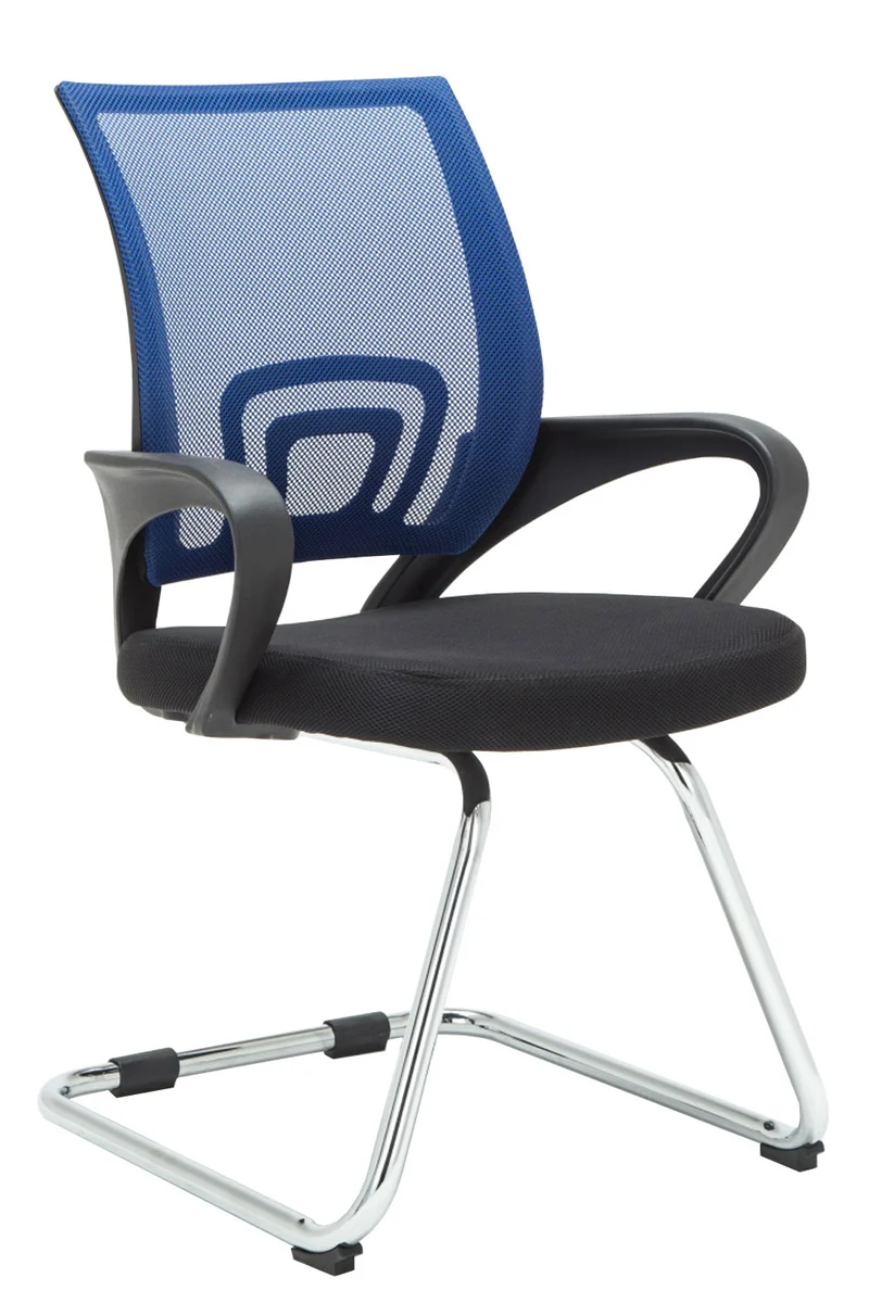 Chaise de bureau reception sans roulettes dossier en maille avec accoudoirs bleu BUR10501