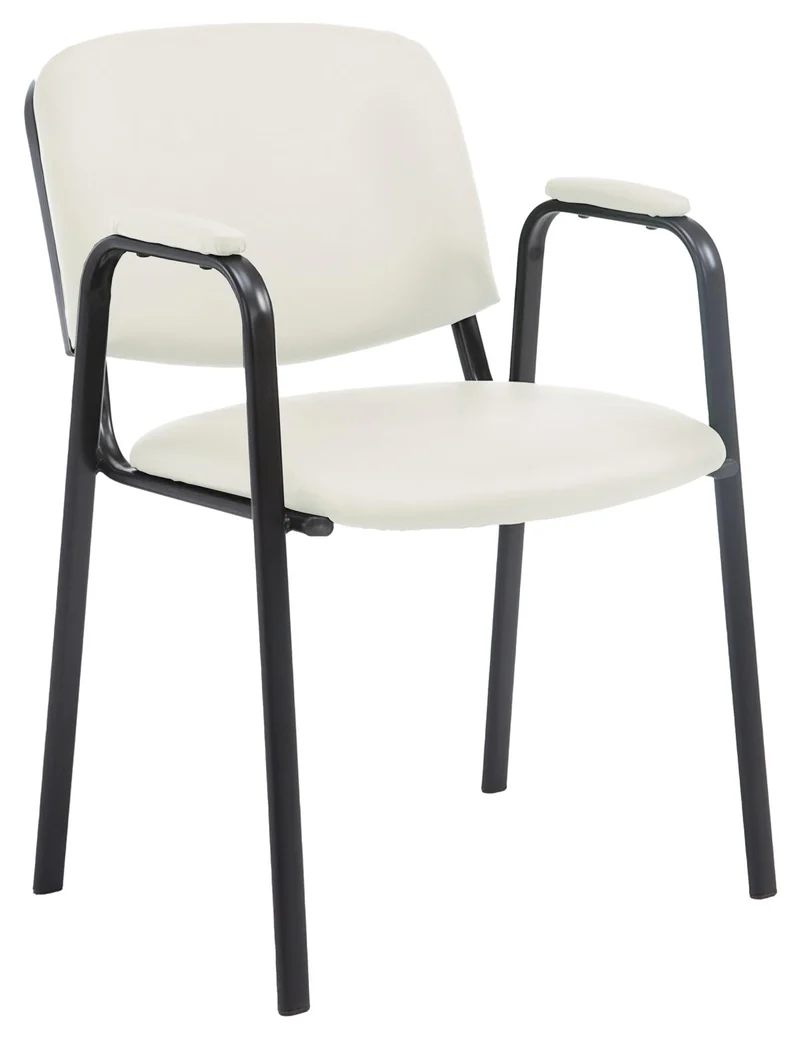 Chaise visiteur avec accoudoirs intégrés zone d'attente en PVC crème piètement à 4 pieds en métal noir 10_0003380