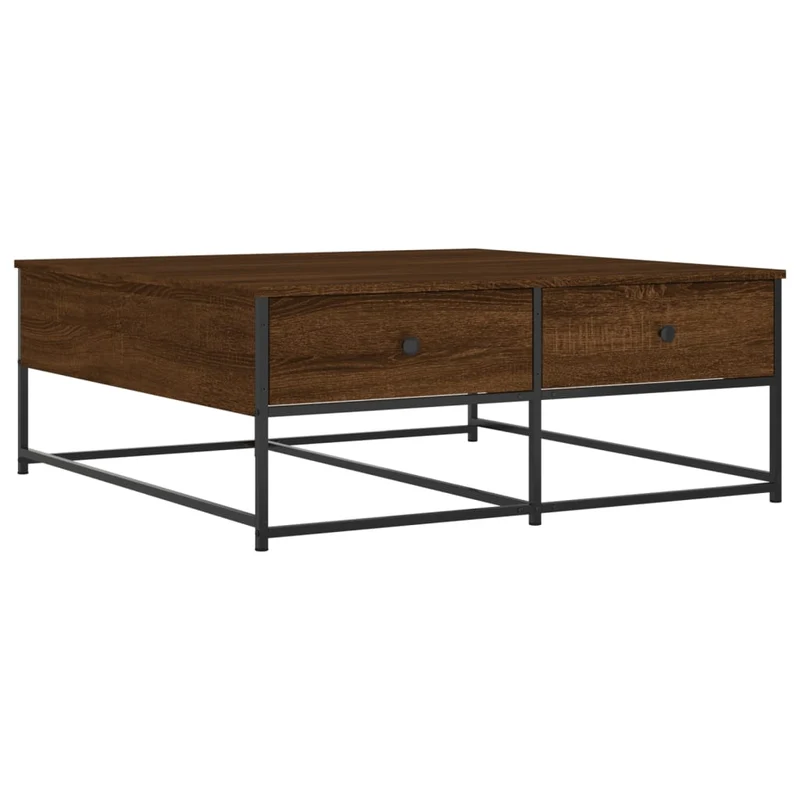 Table basse avec tiroirs design industriel moderne 100 x 99 x 40 cm bois d'ingénierie marron et métal DEC038613