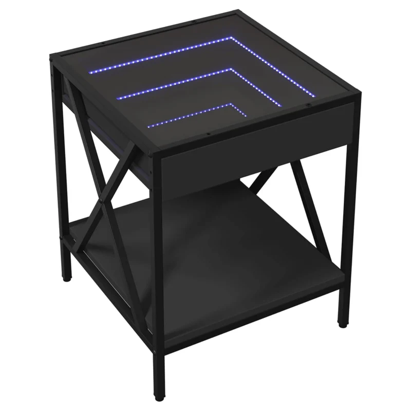 Table de chevet de salon design moderne avec LED 40 x 40 x 49 cm bois d'ingénierie noir verre et métal DEC037563