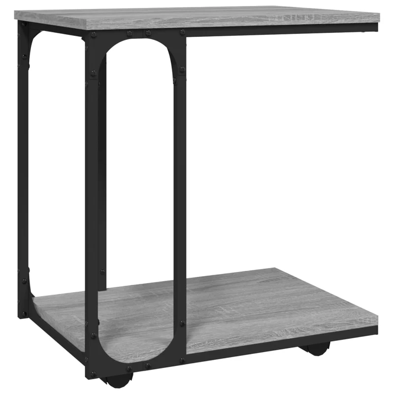 Table d'appoint bout de canapé sur roulettes 50 x 35 x 55,5 cm bois d'ingénierie gris et acier DEC032553