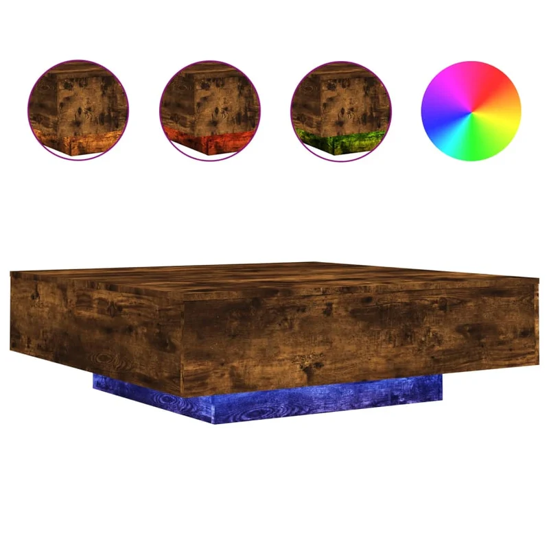 Table basse de salon design moderne avec lumières LED 100 x 100 x 31 cm bois d'ingénierie marron DEC037615
