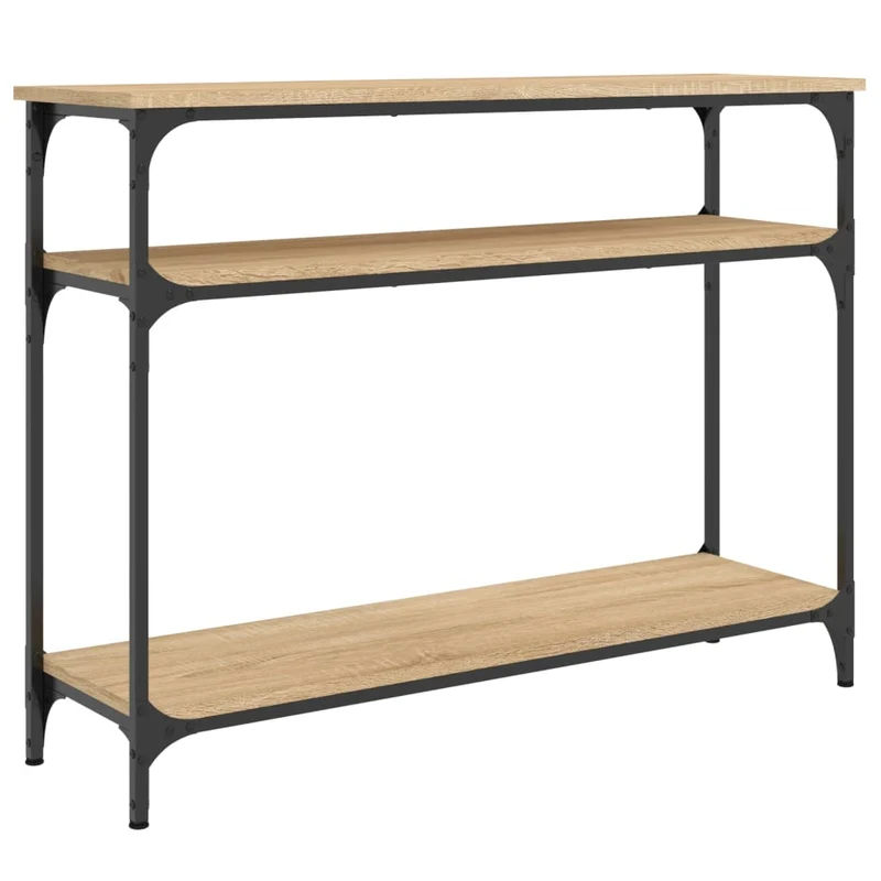 Table console avec étagères style industriel 100 x 29 x 75 cm bois d'ingénierie couleur chêne et métal DEC031903