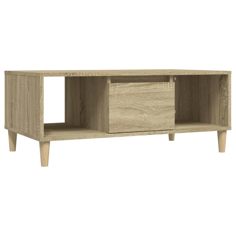 Table basse avec 2 compartiments ouverts et tiroir design moderne 90 x 50 x 36,5 cm bois d'ingénierie couleur chêne DEC039047