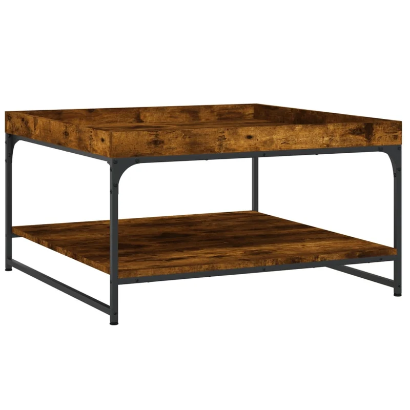 Table basse avec espace de rangement design industriel 80 x 80 x 45 cm bois d'ingénierie marron et fer DEC038495