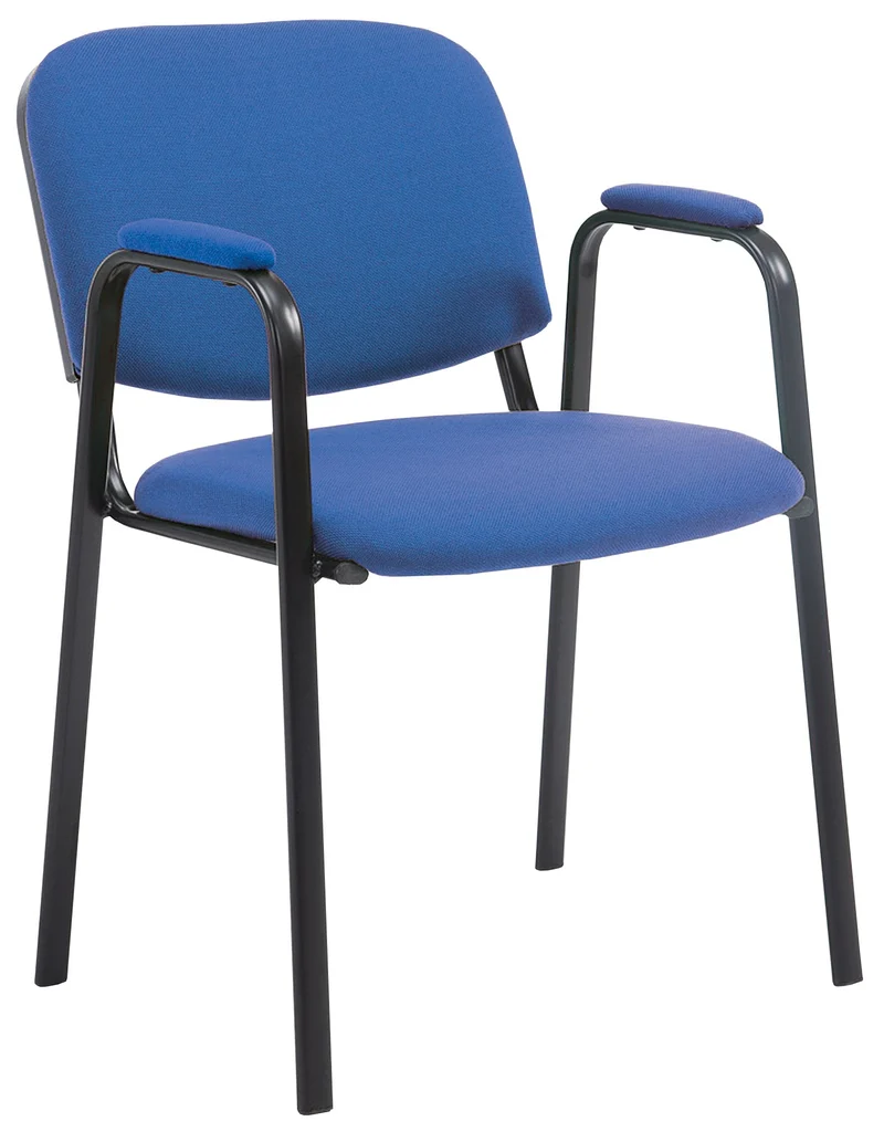 Chaise visiteur avec accoudoirs intégrés zone d'attente en tissu bleu piètement à 4 pieds en métal noir 10_0003384