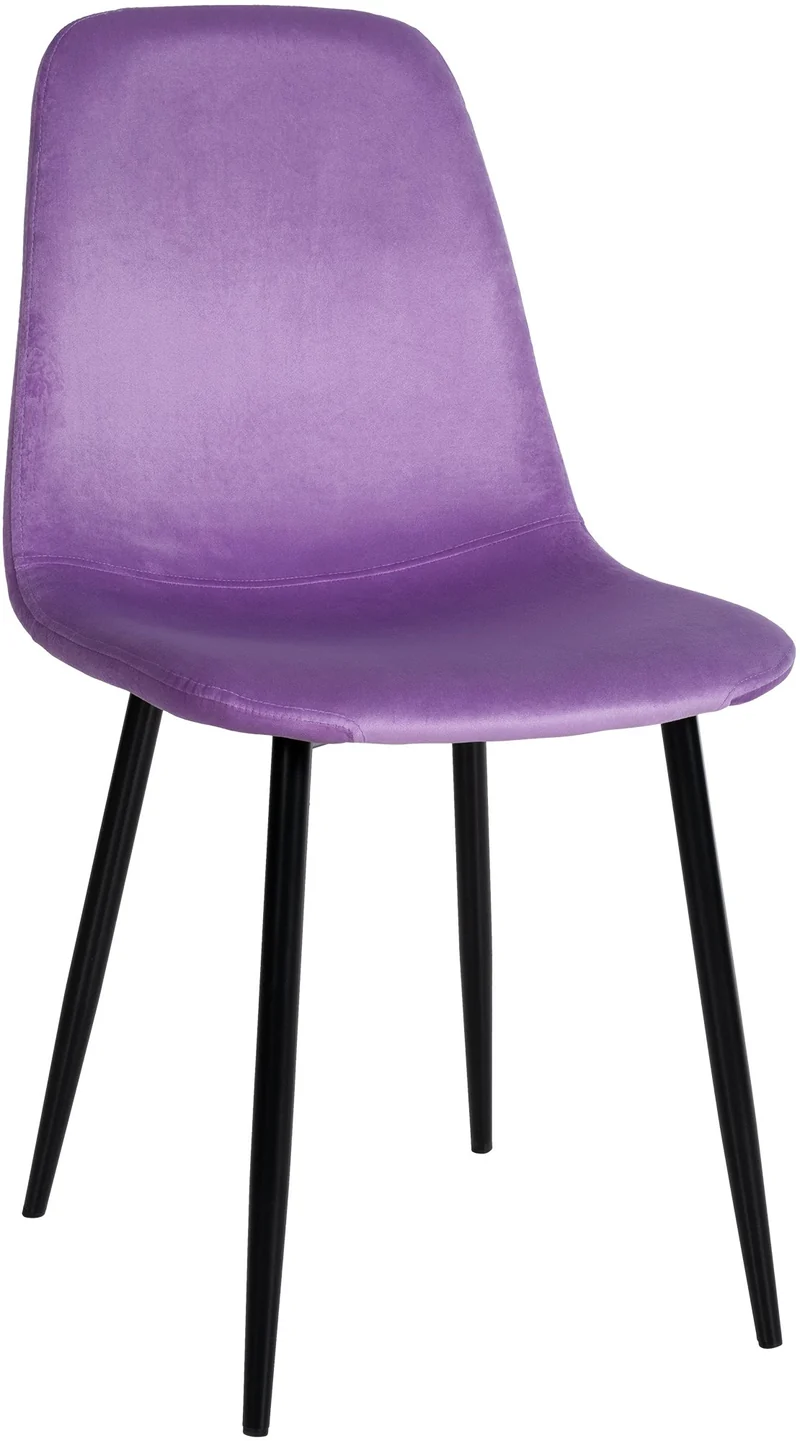 Chaise de salle à manger design simple avec pieds en métal noir assise en velours violet 10_0002066