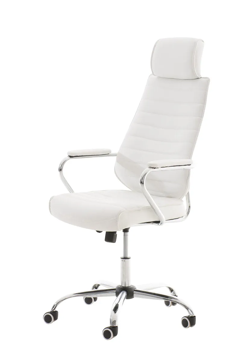 Fauteuil de bureau hauteur réglable pivotant mécanisme de bascule PVC blanc et métal chromé 10_0002628